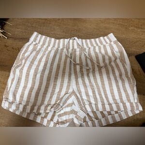 Old Navy High Waist Striped Tan and White Shorts